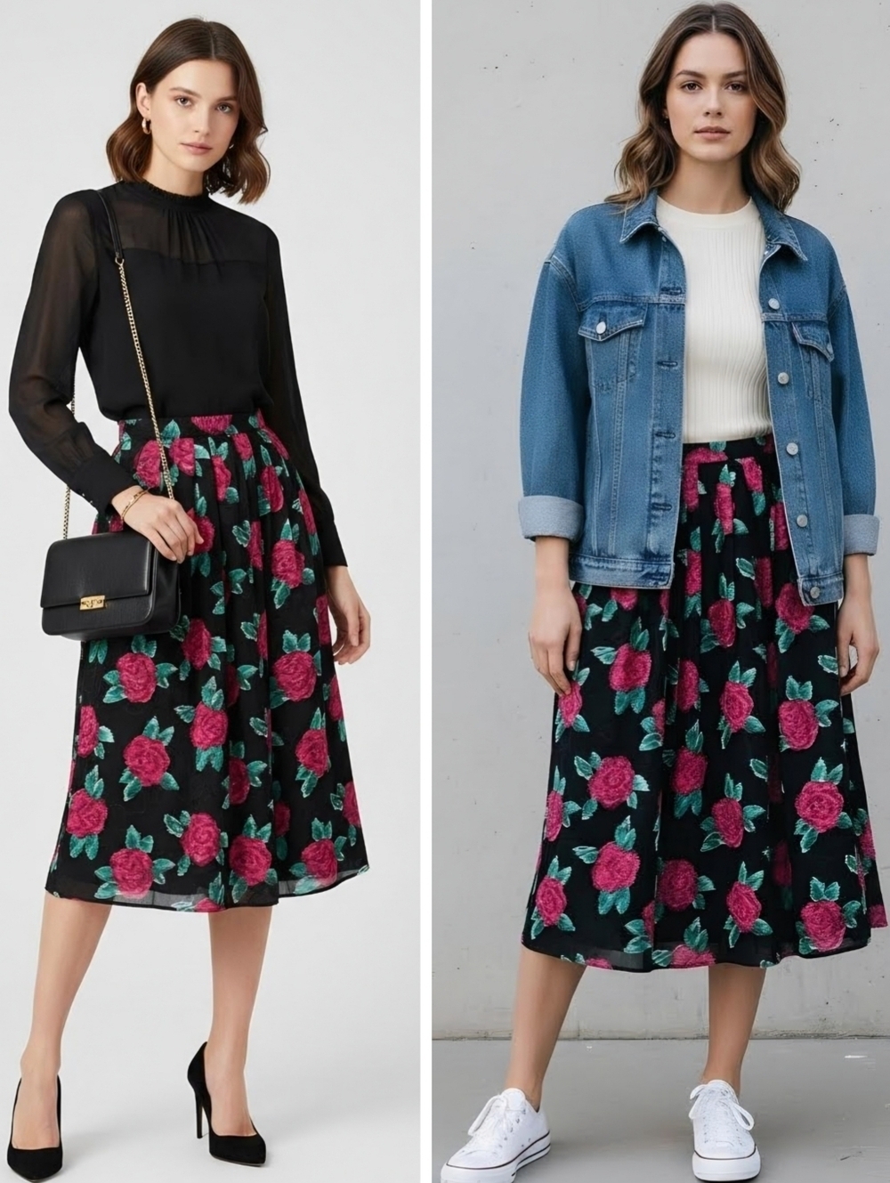 Vintage Koret 70s 80s Floral Rose Union Made Pleated High Waist Rockabilly Skirt